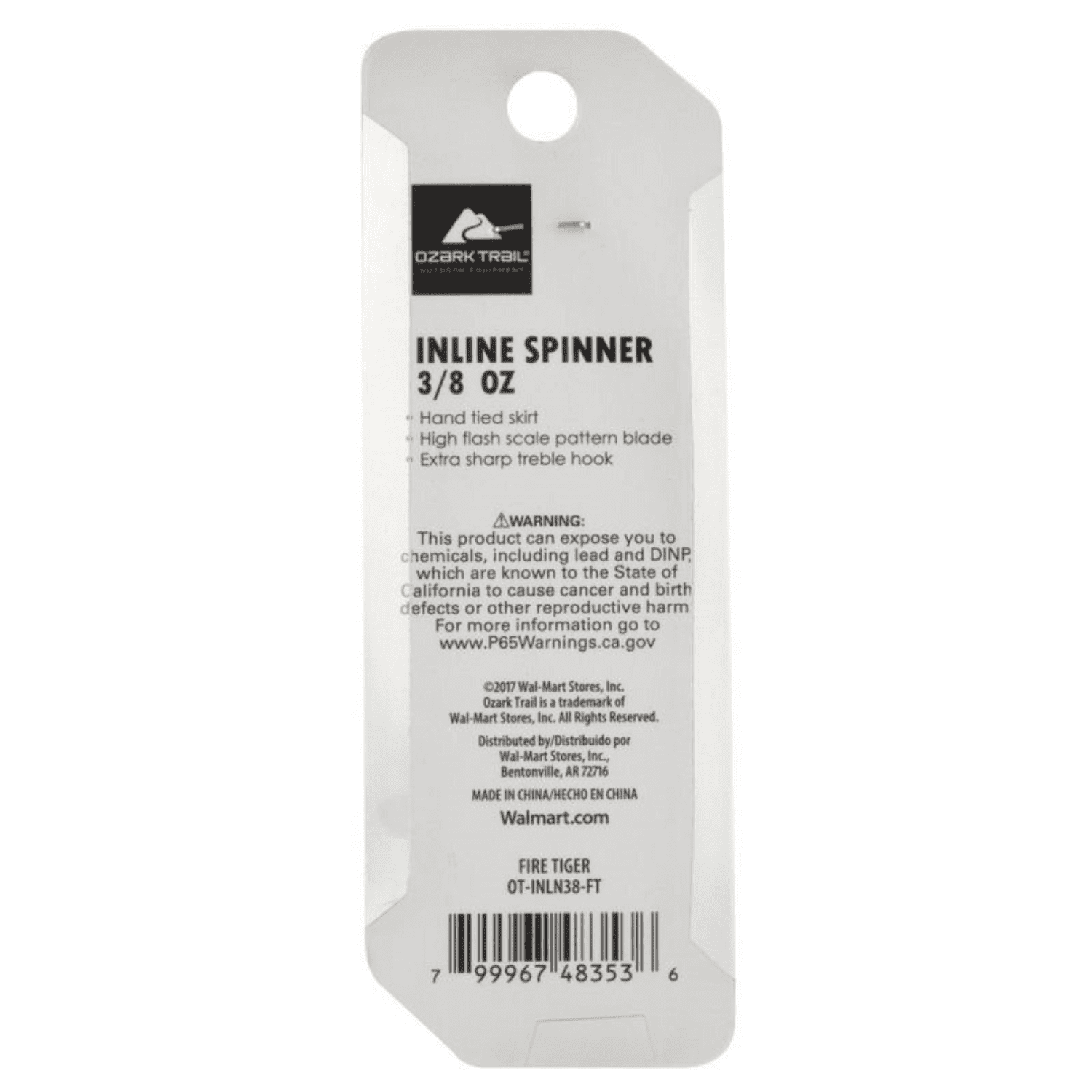 (6 pack) Ozark Trail 3/8 oz Fire Tiger Inline Spinner Fishing Lure for Bass and Trout