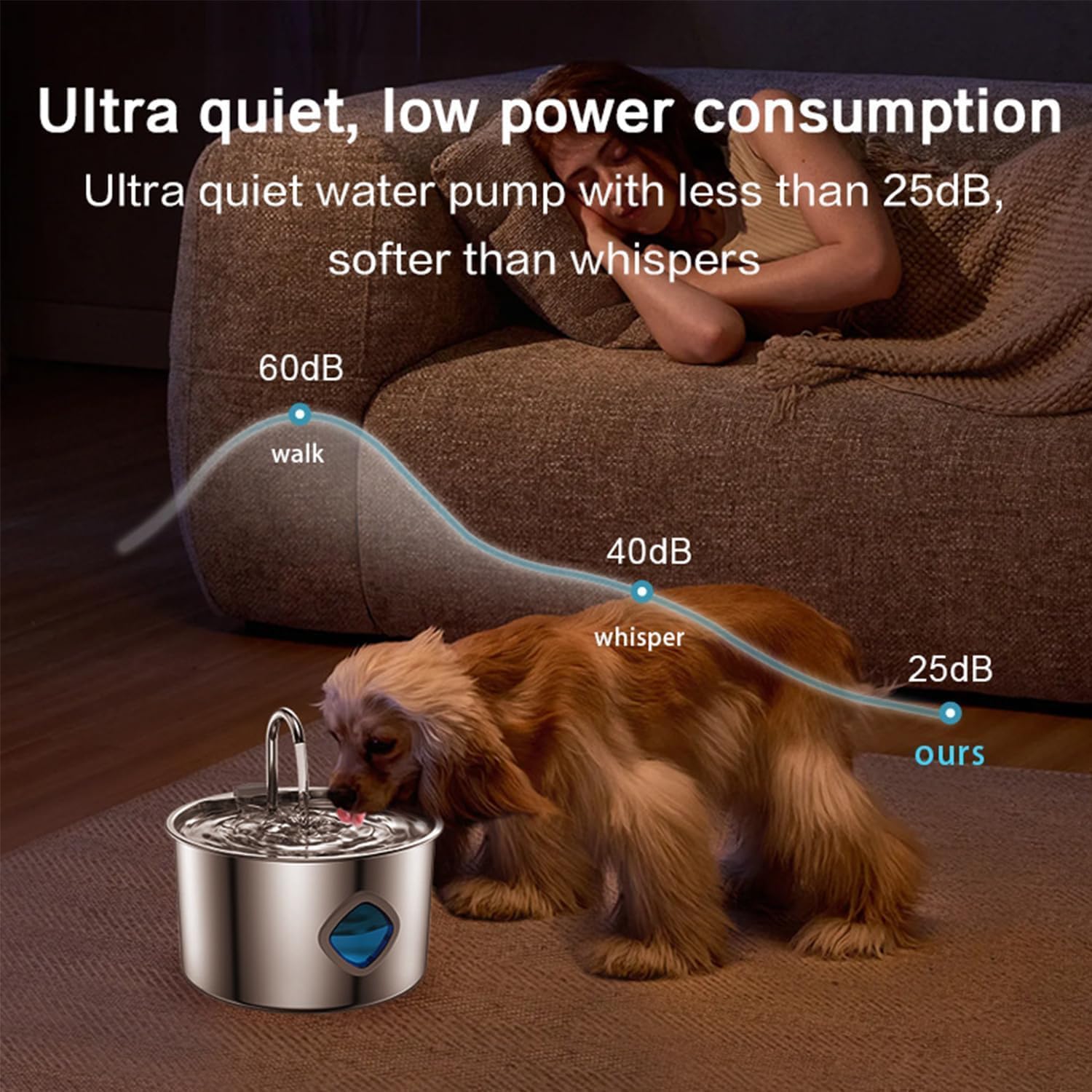 Vital Sip Cat Water Fountain - 108oz/3.2L Filtered Silent Stainless Steel Cat Faucet Fountain, VitalSip Dog Fountains with Water Level Viewing Window, Pet Drinking Fountains Indoor