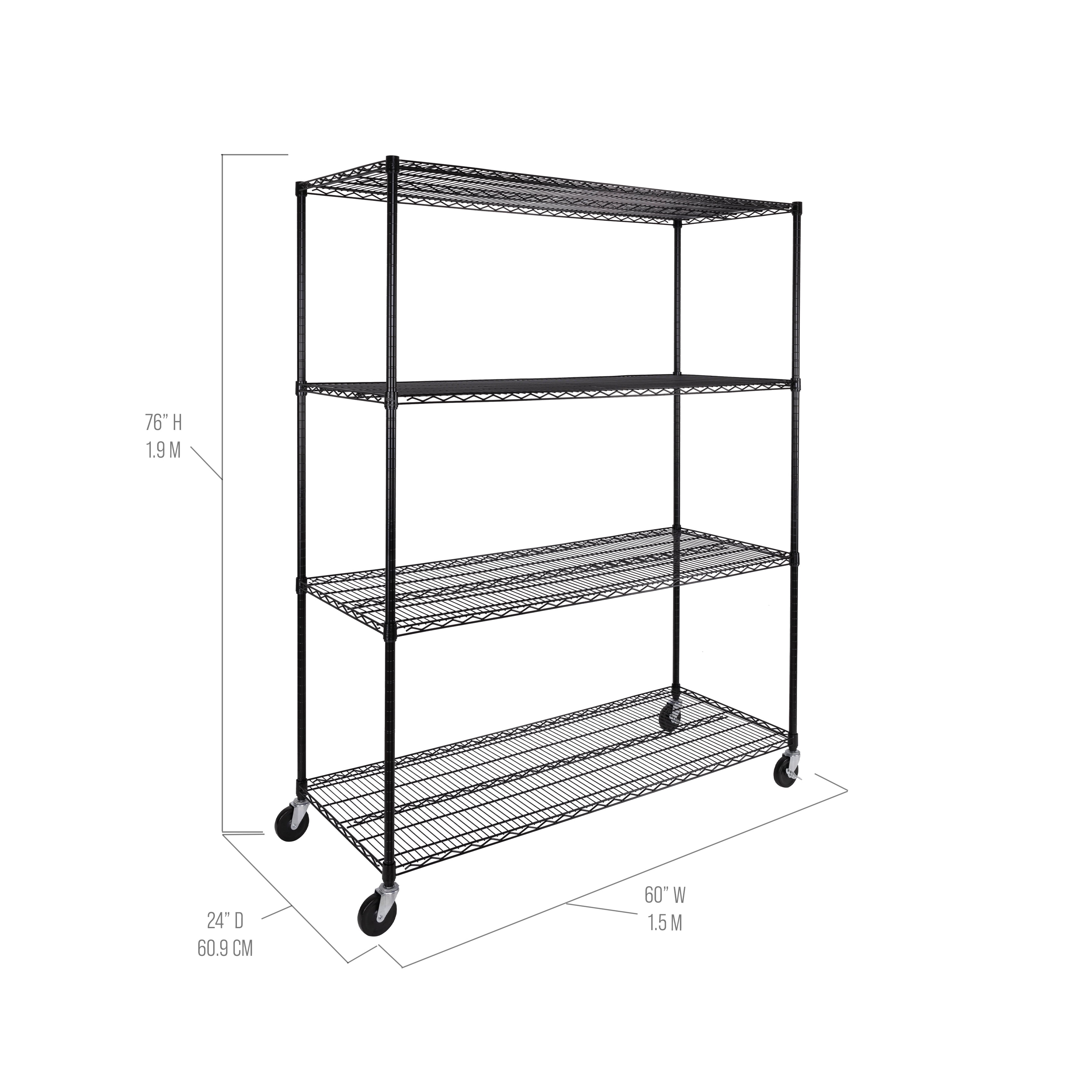 Seville Classics UltraDurable® 4-Tier NSF Steel Wire Shelving, 60" W x 24" D x 76" H, Black