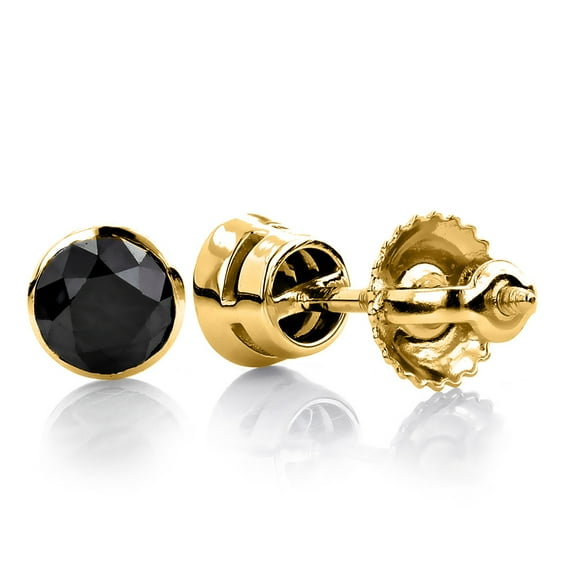 Ladies 14k Black Natural 2.0 Ctw Diamond Stud Earrings Bezel Set (Yellow Gold)