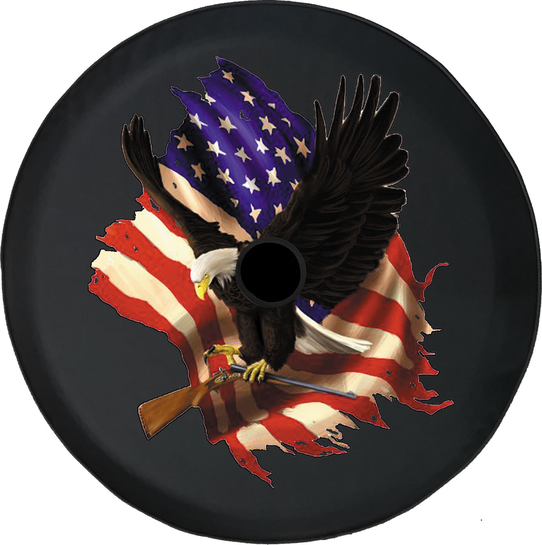 Black Tire Covers Tire Accessories for Campers, SUVs, Trailers, Trucks,  RVs and More American Flag Bald Eagle Black 32 Inch With Backup Camera  Hole