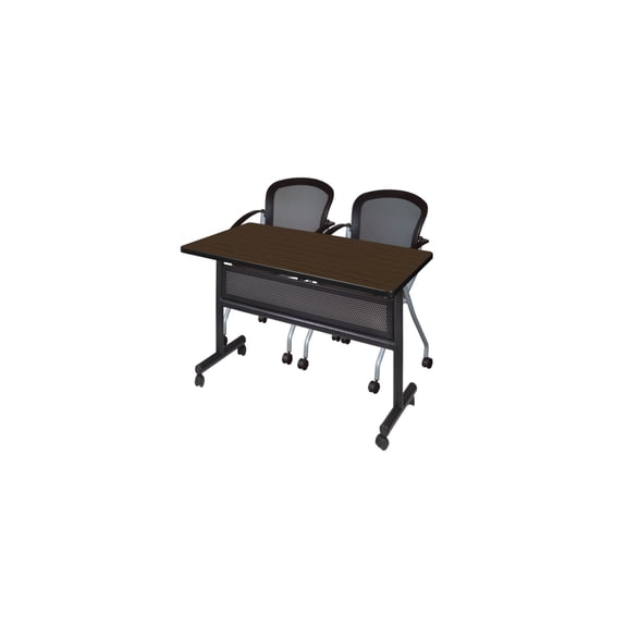 Regency Kobe 48 x 30 in. Flip-Top Privacy Nesting Table- Neo Walnut, 2 Cadence Nesting Chairs
