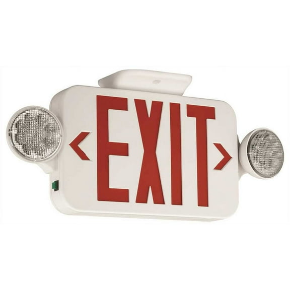 Compass Led Combination Exit/Emergency Light, Red Letters, White, Damp Location Listed, Remote Capacity