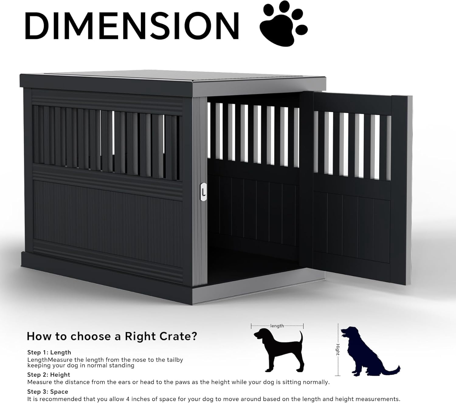 YOSADIER Indoor/Outdoor Dog House, Waterproof Durable Plastic with Locking Door, Ventilation and Raised Floor Design, Easy Assembly, Suitable for Small to Medium Dogs, Black