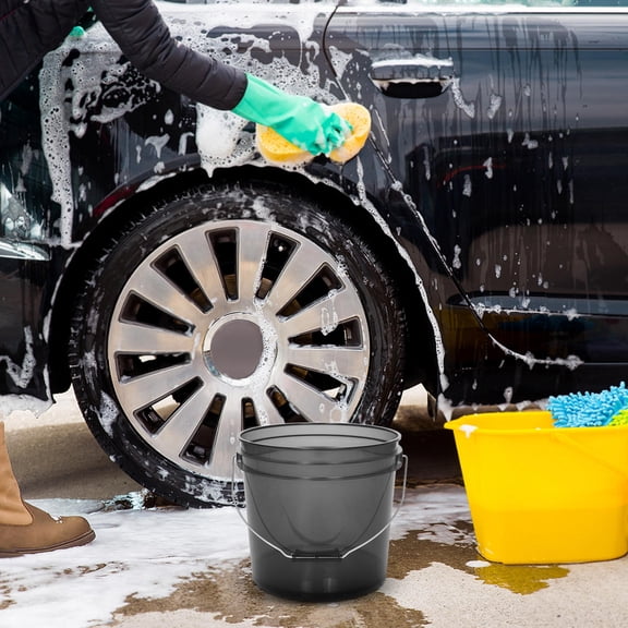 IDEANATEGRATE Sturdy Black Plastic Bucket with Handle for Multipurpose Car Washing and Water Storage
