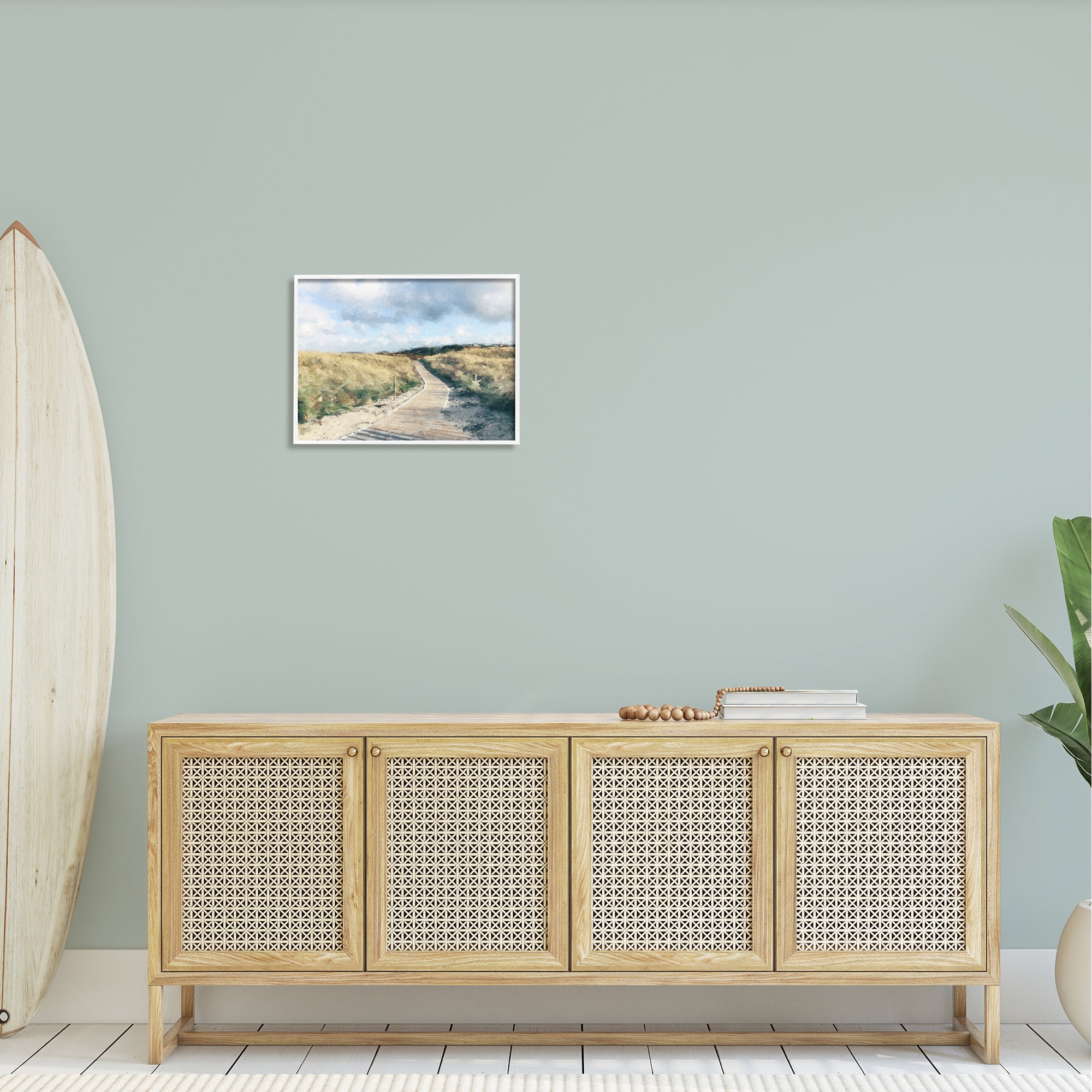 Stupell Coastal Boardwalk Path Landscape Landscape Painting White Framed Art Print Wall Art