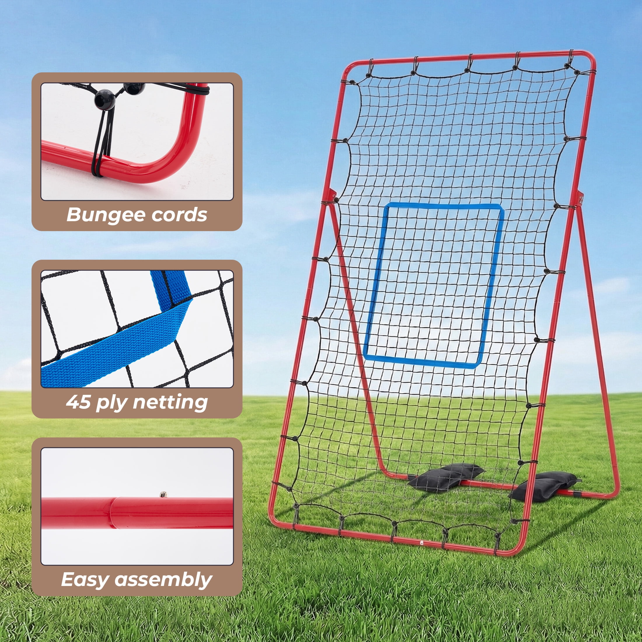 EDX Volleyball Rebounder Net with Travel Bag, Adjustable Angle Training Equipment for Solo Practice & Team Drills, Red