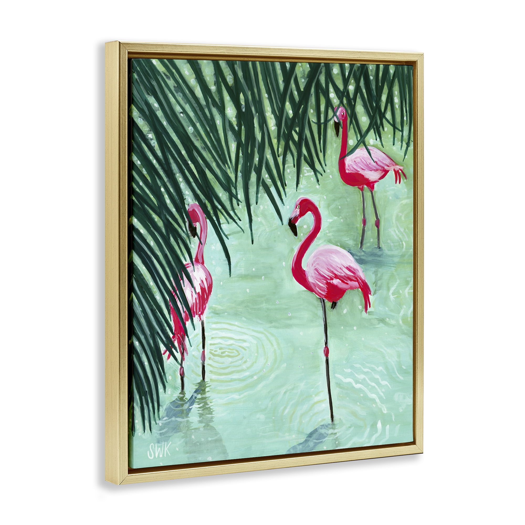 Stupell Industries Shallow Flamingo Pond Gold Framed Floater Canvas Wall Art, design by Sarah Waldron Kimball