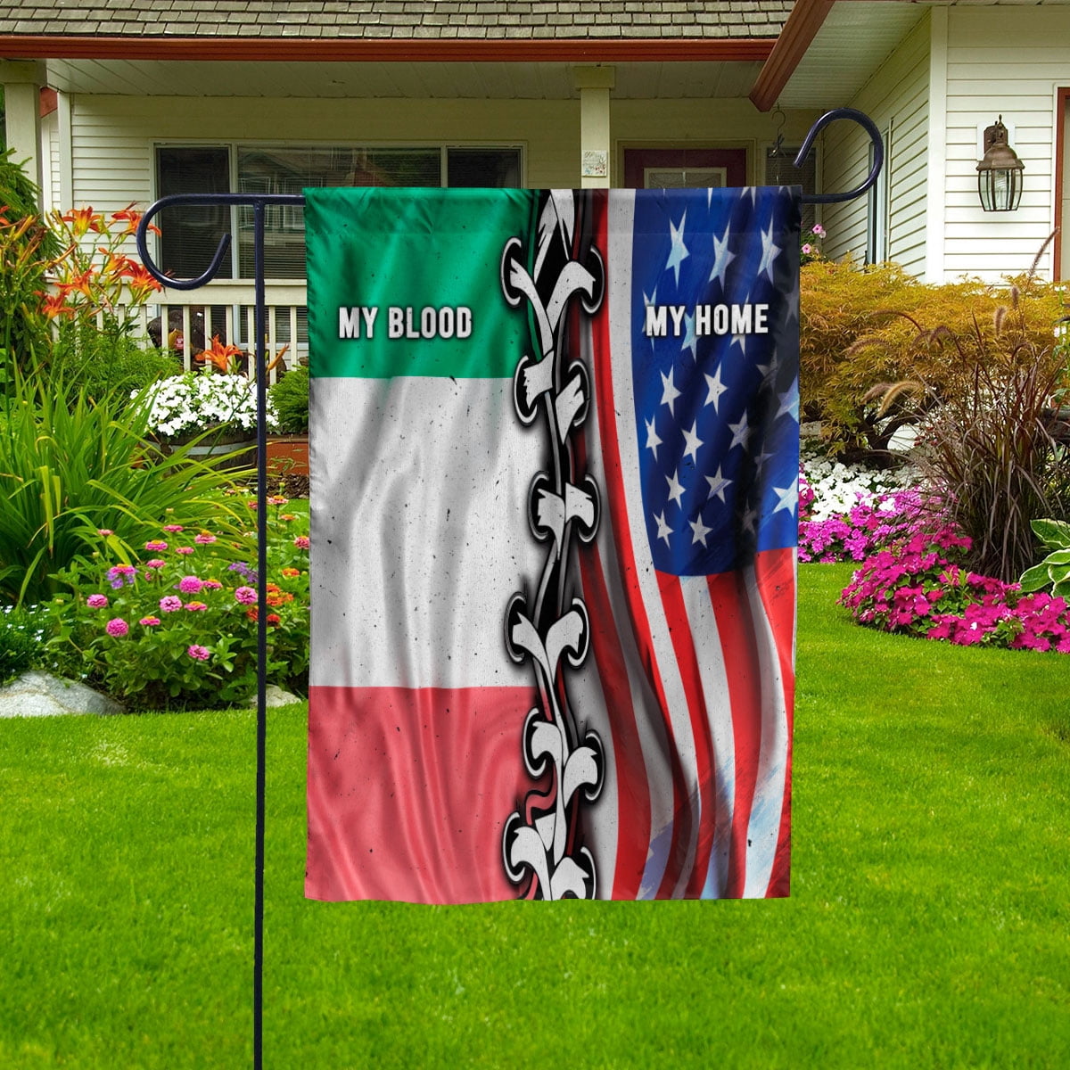 Flags-Italian American My Home My Blood Flag Italian Part House Flag, Double-Sided Decorative Outdoor Flag, Patriotic Polyester Yard Flag 29.5 x 39.5 in