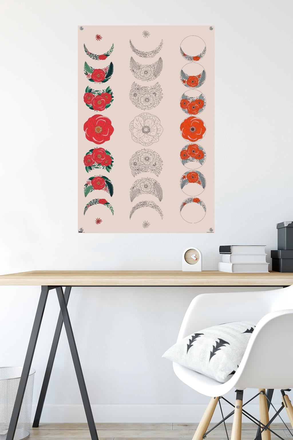 Floral Phases of the Moon Wall Poster with Pushpins, 22.375" x 34"