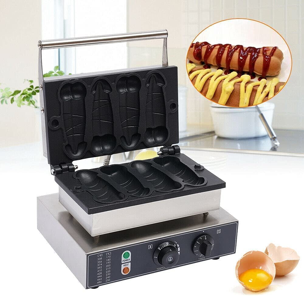 4 Grooves Commercial Hot Dog Waffle Maker Machine Nonstick Electric Hot Dog Shaped Timer and