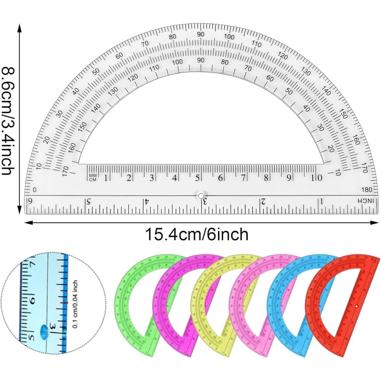 3-Pack Plastic Protractors 180 Degrees – 6 Inch Math Tools For School & Geometry