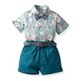 thumbnail image 3 of WOLLED 2PCS Baby Toddler Boys Handsome Gentleman Shorts Outfit Set Newborn Floral Dress Shirt + Bow-Tie + Shorts Sets, 3 of 10
