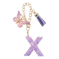 Unique Bargains 1 Pc Star Sequin Letter X Butterfly Tassel Pendant Water Cup Pendant Purple Metal Resin