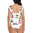 thumbnail image 5 of Goofa Yoga Dogs Poses Print Women's Ruffled One Piece Swimsuit V Neck, 5 of 7