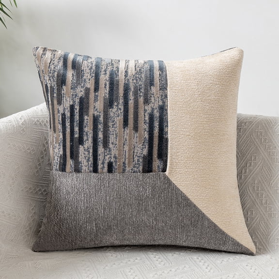 Modern Geometric Patchwork Throw Pillow Cover, Decorative Cushion Case for Sofa & Bed, Textured Chenille Accent Pillow Cover, Soft Durable Fabric, Cover Only (Insert Not Included)