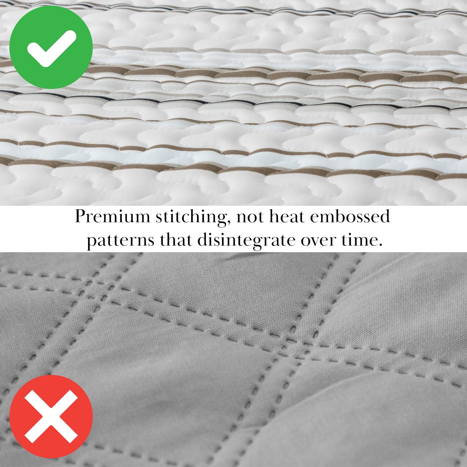 Southshore Fine Living, Inc. Oversized Queen Quilt Set, Striped Beige Quilt Bedspread Queen/Full, 3-Piece Coastal Bedding Set with Quilt and Matching Shams, Soft Microfiber Quilt, Taupe Stripes