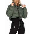 thumbnail image 3 of Women' S Cropped Quilted Puffer Jacket Outerwear Coats Army Green S, 3 of 7