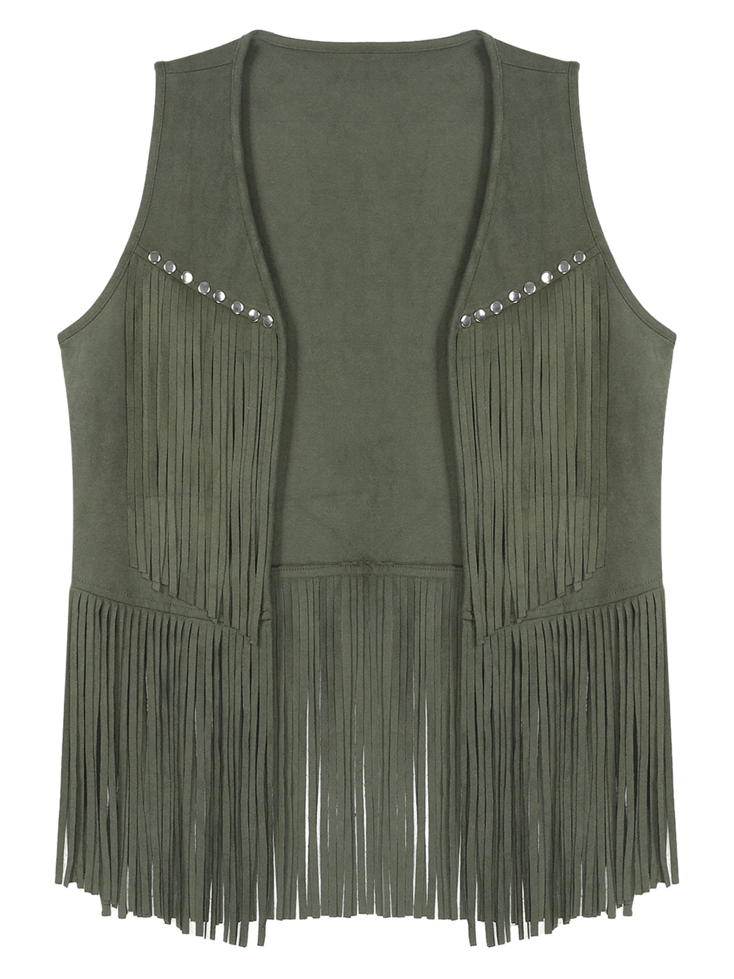 XUNZOO Men's Cowboy Western Fringe Waistcoat Sleeveless Long
