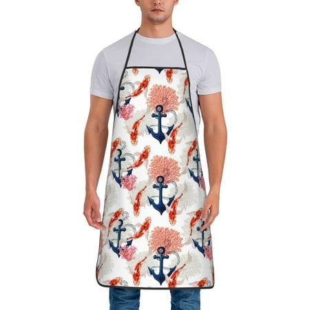 

Lukts Koi Fish And Corals Print Unisex Tie-Up Aprons Bibs for Chef Kitchen Grill Beverage Shop