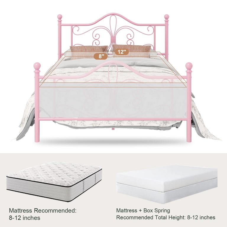 Amolife Queen Metal Platform Bed with Butterfly Headboard, Pink photo 6