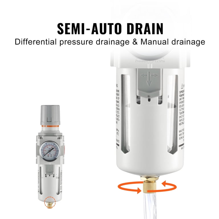 MEANLIN Air Compressor Moisture Filter - Double 5-Micron Filter With Manual Drain & 150 PSI Gauge For Tools & Spray Guns