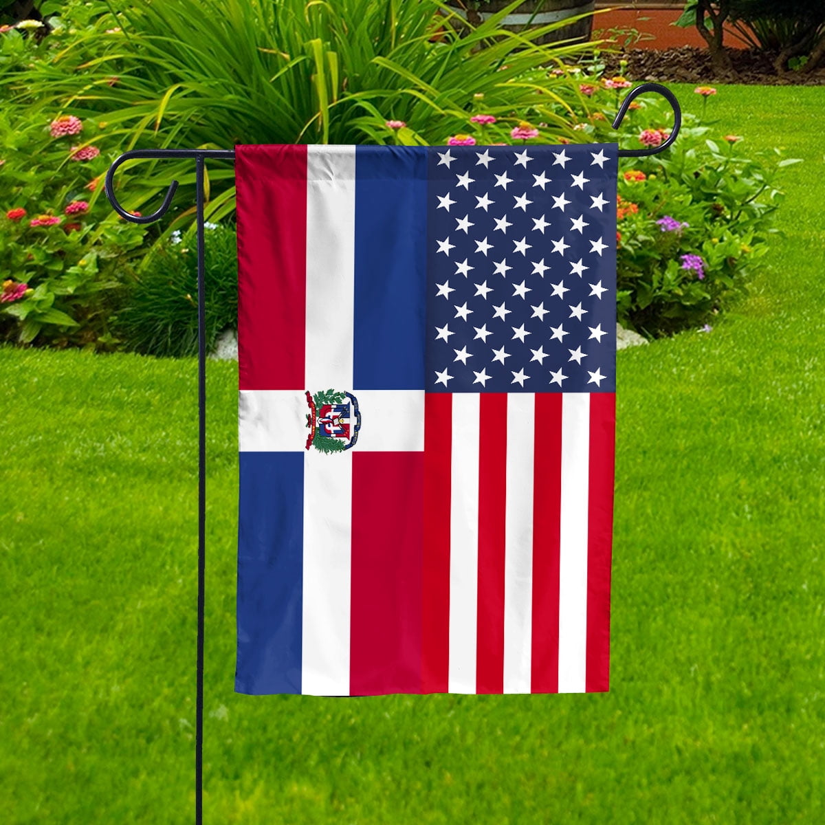 American Dominica Flag Dominican Friendship U.S.A Memorial Day Patriotic For Garden Flag, Double-Sided Decorative Outdoor Flag, Patriotic Polyester Yard Flag 12 x 18 in