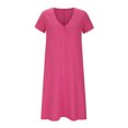 thumbnail image 4 of Vestido camisero con cordón y escote en V de un solo pecho de Color liso para mujer, vestido de lino y algodón con bolsillos Pompotops ghjkhdj13192, 4 of 8