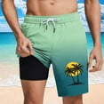thumbnail image 2 of QQAMB Shorts for Men Plus Size Elastic Waisted Gradient Color Palm Graphic Printed Loose Comfy Shorts Green L, 2 of 5