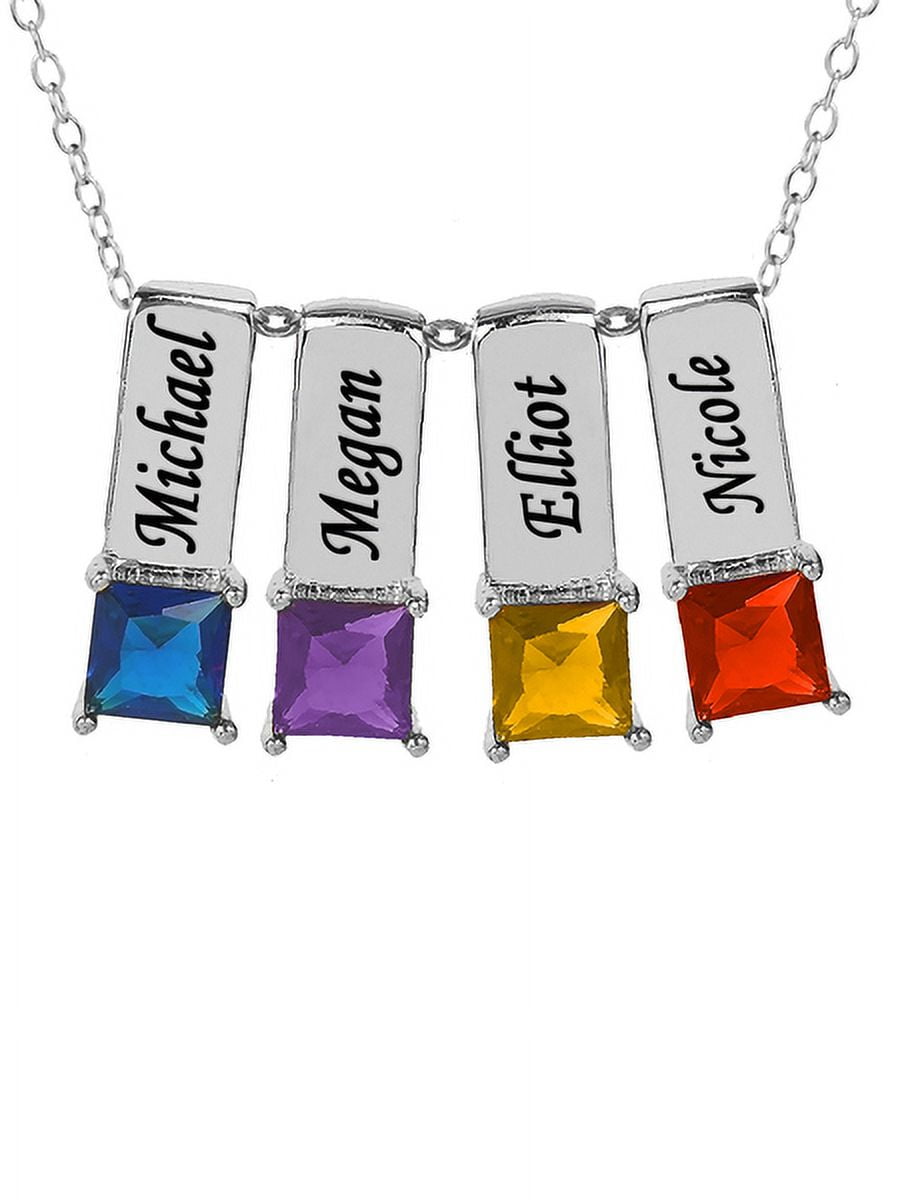 Personalized Family Charm Pendant with Up to 6 Square-Shaped Birthstones