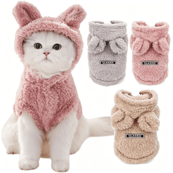 GASTROPOD Cat Bunny Ears Costume Cute Dog Kitten Hoodies Sweater Rabbit Ears Puppy Pet Apparel Soft Skin-Friendly Cat Clothes(Small,Pink)