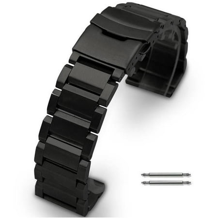 Nixon Watch Accessories Nixon 51-30 Black Steel 25mm Metal Replacement Watch Band Strap Double Locking Clasp #5002NX ()