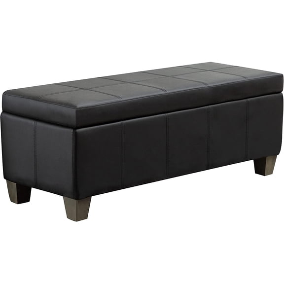 41" Storage Ottoman, Storage Bench with Safety Hinge, Upholstered Synthetic Leather Ottoman Bench for Bedroom, Living Room, Entryway, Hallway, Foot Rest, Support 500lbs, Black