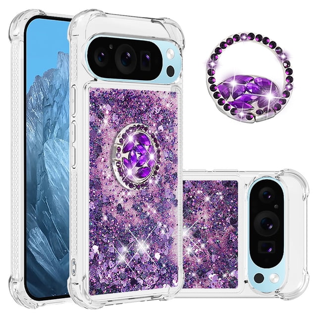 Case for FOXDOCK Google Pixel 9 Pro XL Full Corner Protection Glitter Phone Case with Ring Holder