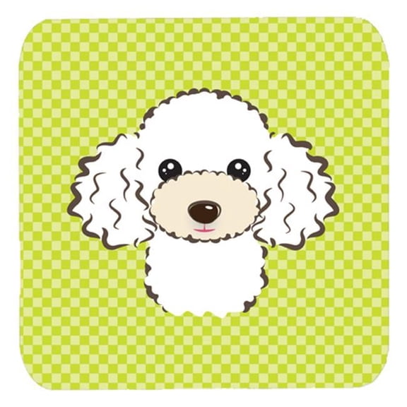 3.5 x 3.5 In. Checkerboard Lime Green White Poodle Foam Coasters, Set Of 4