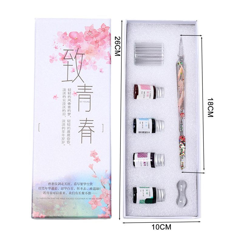 Signature Pen Dried Flower Design Strong Ink Absorption Lightweight Vintage Glass  Pen Set Birthday Gift Clear Glass 