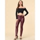 thumbnail image 3 of Pantalón de piel sintética de PU de cintura alta y flaco para mujer borgoña S, 3 of 6