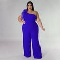 thumbnail image 3 of AURA Women Plus Size One Shoulder Jumpsuit Wide Leg High Waist Casual Outfit Summer Elegant Romper, 3 of 6