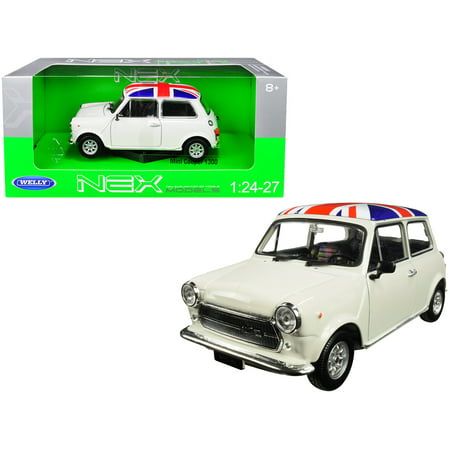 Mini Cooper 1300 White with British Flag on the Roof 1/24-1/27 Diecast Model Car by (Best Quality Wellies Uk)