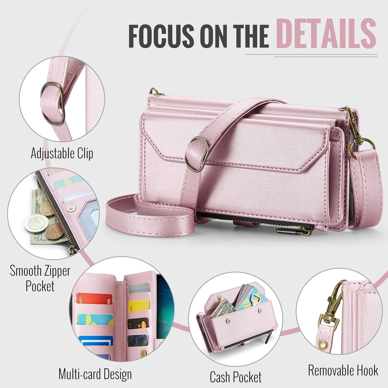 Phone Case for Samsung Galaxy S10 Zipper Wallet Cover with Tempered Glass Screen Protector and Leather Flip RFID Blocking Credit Card Holder Cell S 10 Edge 10S GS10 X10 Women Girls Rose Gold