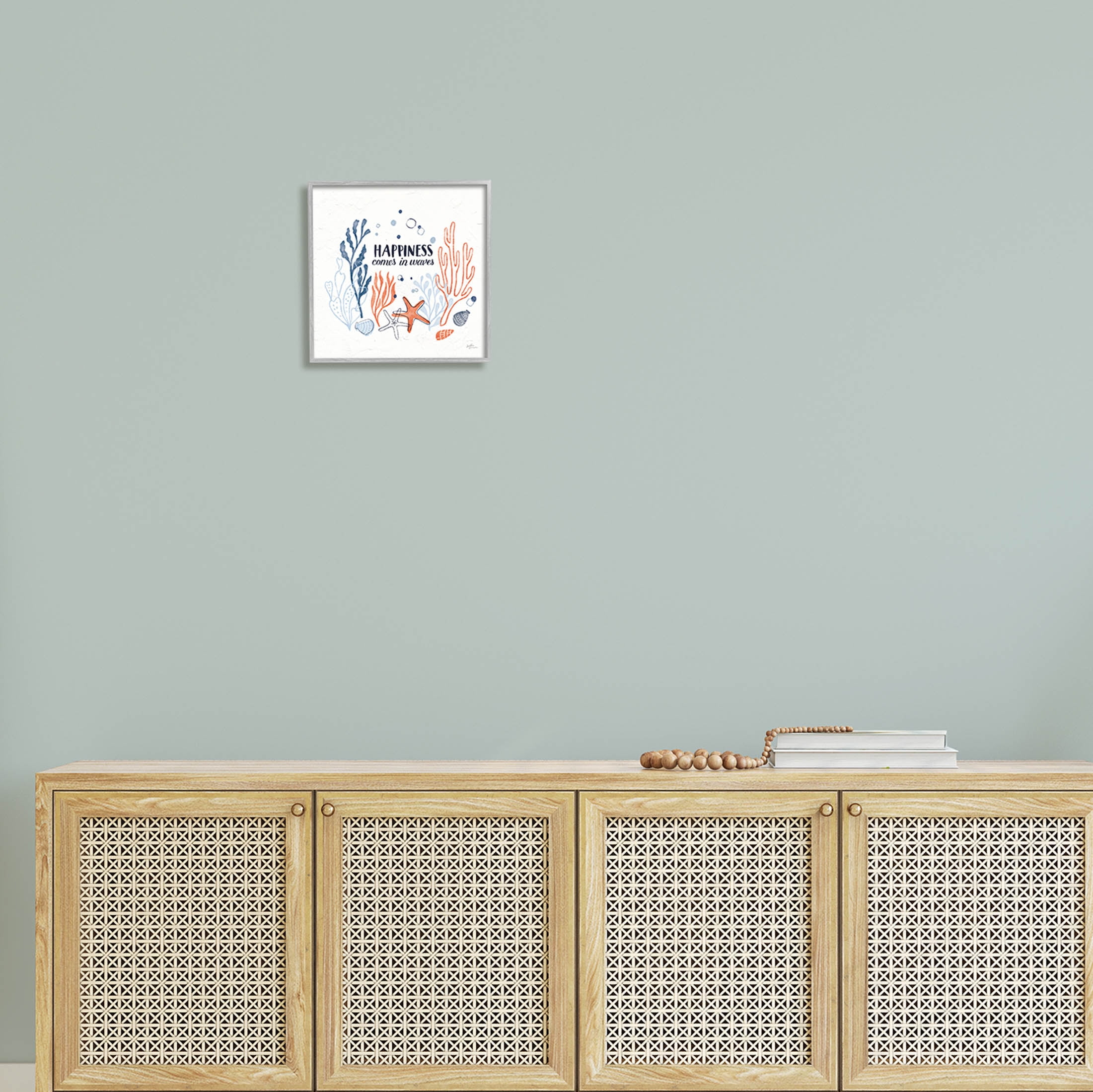 Stupell Industries Happiness Comes In Waves Sea Life Graphic Art Gray Framed Art Print Wall Art, Design by Janelle Penner