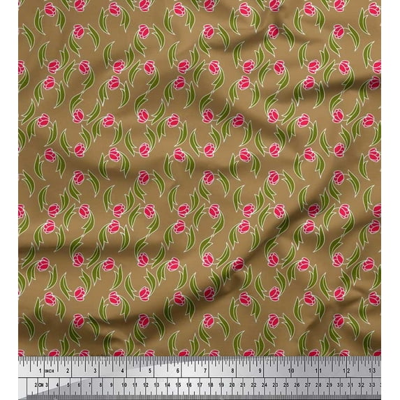 Soimoi Silk Fabric Leaves & Floral Clip Art Fabric Prints By Yard 42 Inch Wide
