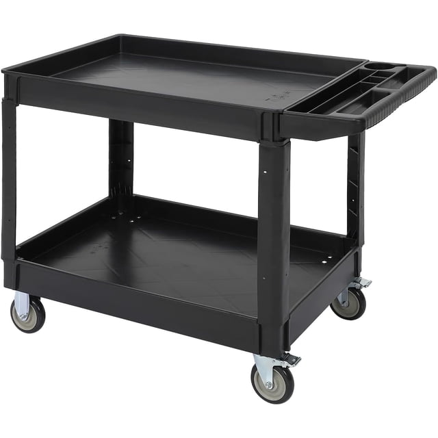 45"X25" Service Cart 2-Shelf, Storage Handle, 500 lbs Capacity, for Warehouse/Garage/Cleaning/Manufacturing