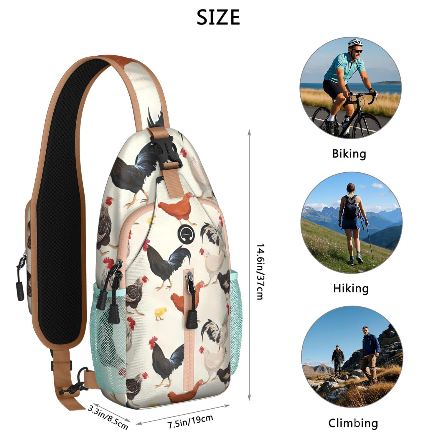 Explore the Outdoors with Lightweight Travel Sling Bag – Durable Crossbody Backpack Featuring Breathable Padding, Reversible Strap Design, Secure Zippers, Perfect for Journeys, Vacations,