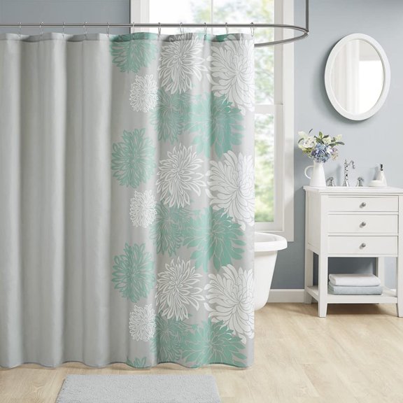 Comfort Spaces Floral Shower Curtain, Modern, Aqua, 72" x 72"