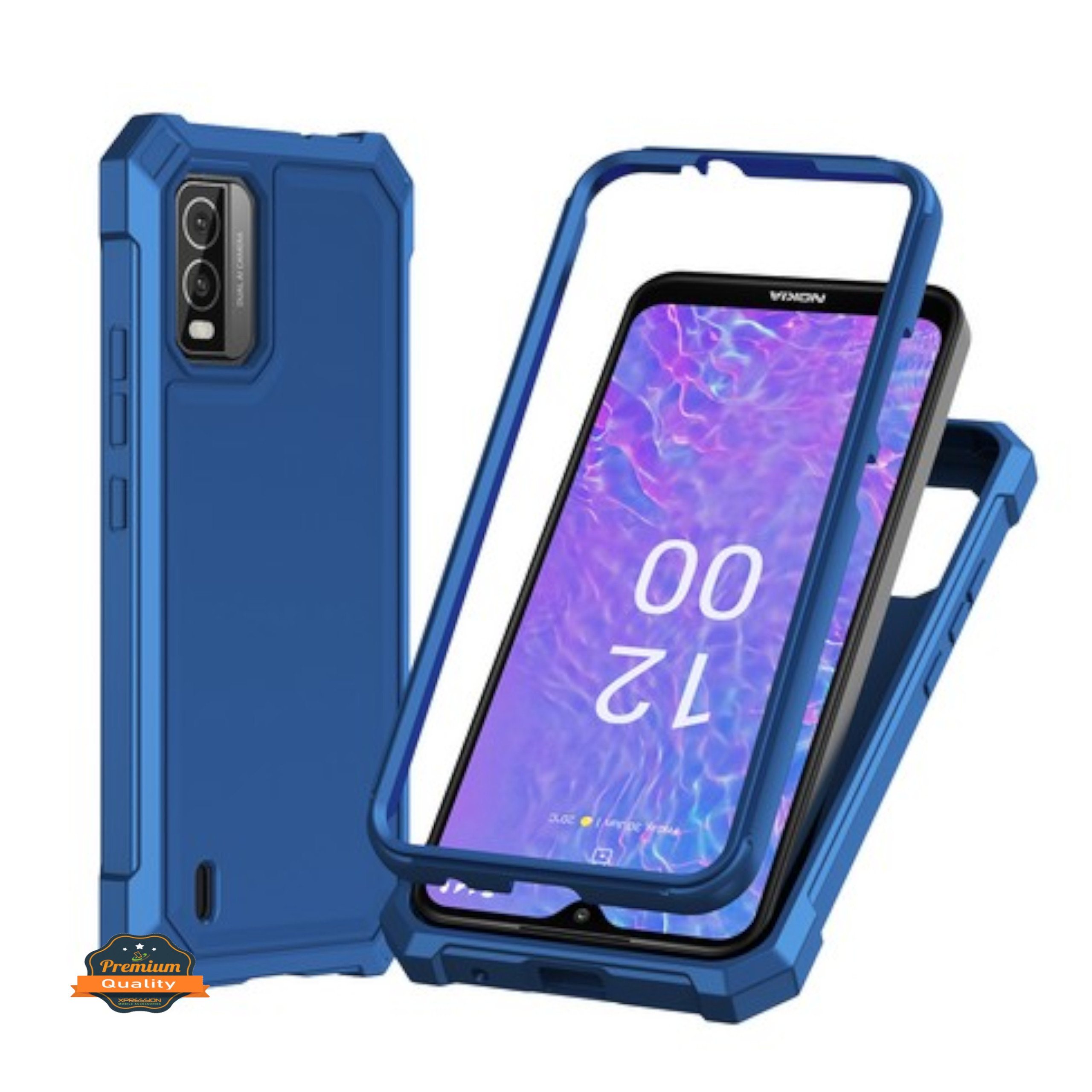 Xpression Phone Case For TCL K33 5G Full-Body Dual Layer Hybrid Case Slim, Drop-Proof TPU Hard PC, Durable Corner Front Bumper Protector Cover, Blue