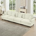 thumbnail image 4 of Elegant Mid Century 4 Seater Sofa with Removable Ruffled Skirts and Flared Arms, Comfortable Chenille Fabric Sectional Couch for Living Room with Ottoman, Beige White, 4 of 9