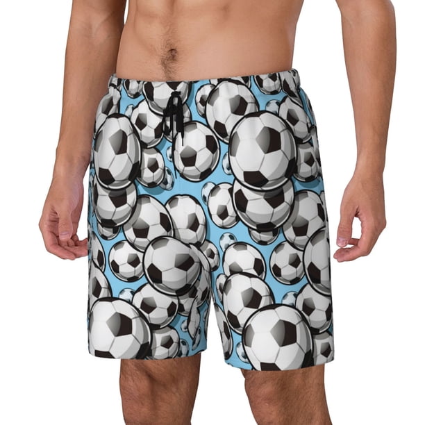 Fotbe Football Soccer Ball Traje de Baño para Hombre – Shorts de Natación de Secado Rápido con Forro y Bolsillos-Small