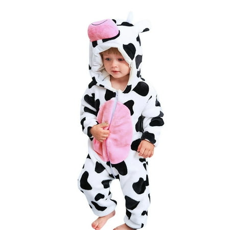 

Spots Romper Baby Jumpsuit Cartoon Hooded Print Flannel Cow Sets Girls Romper&Jumpsuit Baby Birthday Dress