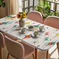 thumbnail image 3 of Green Yellow Diamond Table Cloths for 5 Foot Rectangle Tables, Modern Geometric Middle Century Beige Patio Waterproof Elastic Fitted Tablecloths, Washable Rectangular Table Cover for Camping, 3 of 8